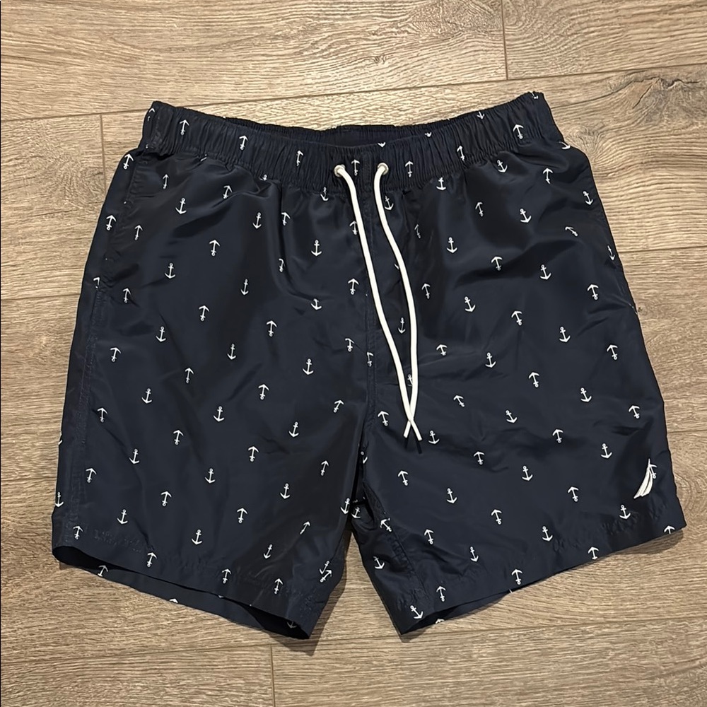 Nautica Blue and White Anchor Swim Trunks
